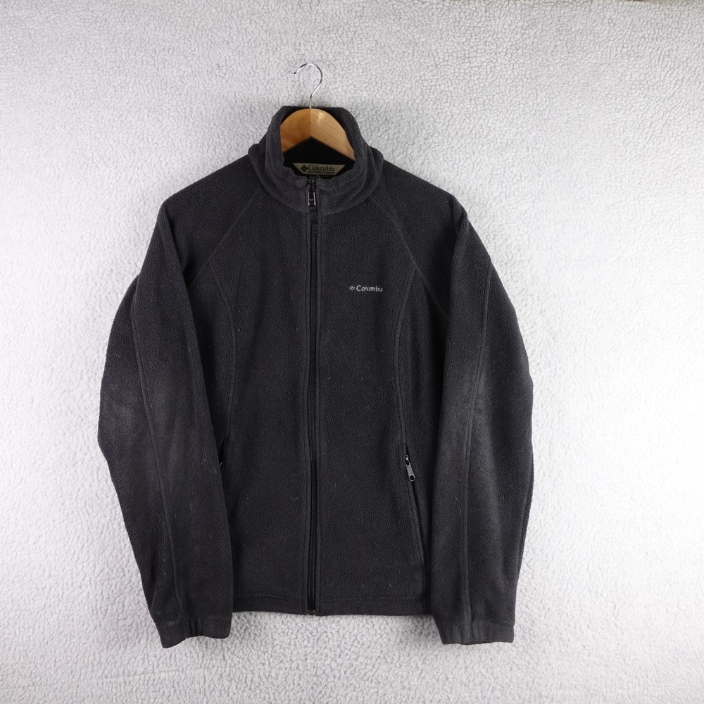 Columbia Mens Black Full Zip Fleece Jacket Size Large Pulover Hiking Outdoor